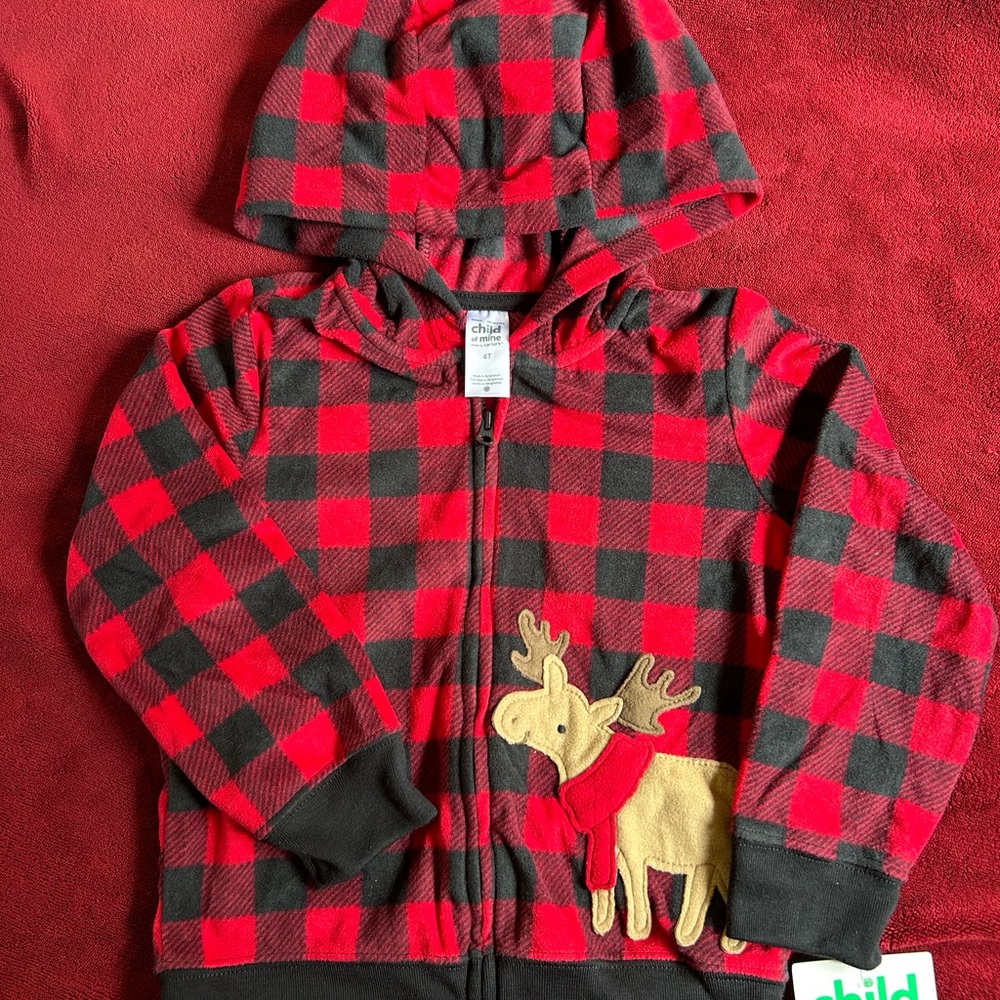 Child of Mine Red and Black Plaid Jacket with Moose